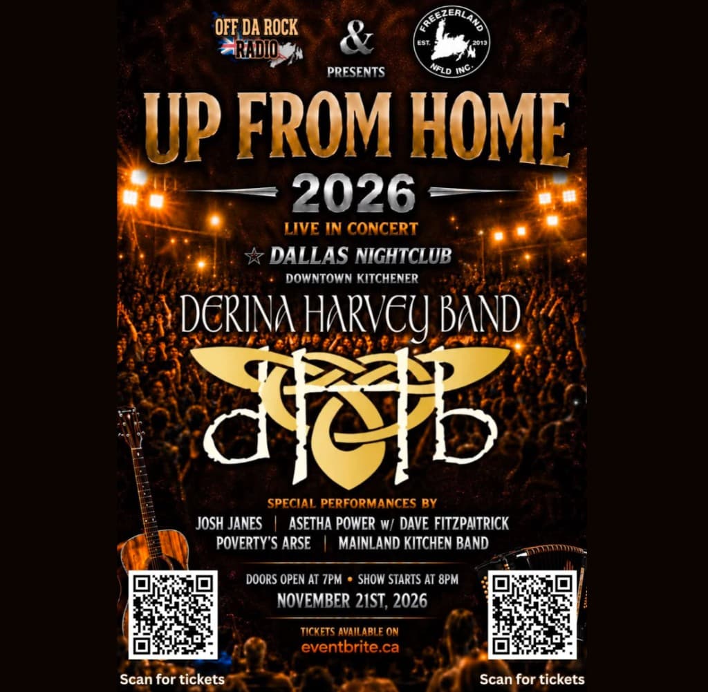 Up From Home 2026 concert poster presented by Off da Rock Radio and Freezerland NFLD Inc.